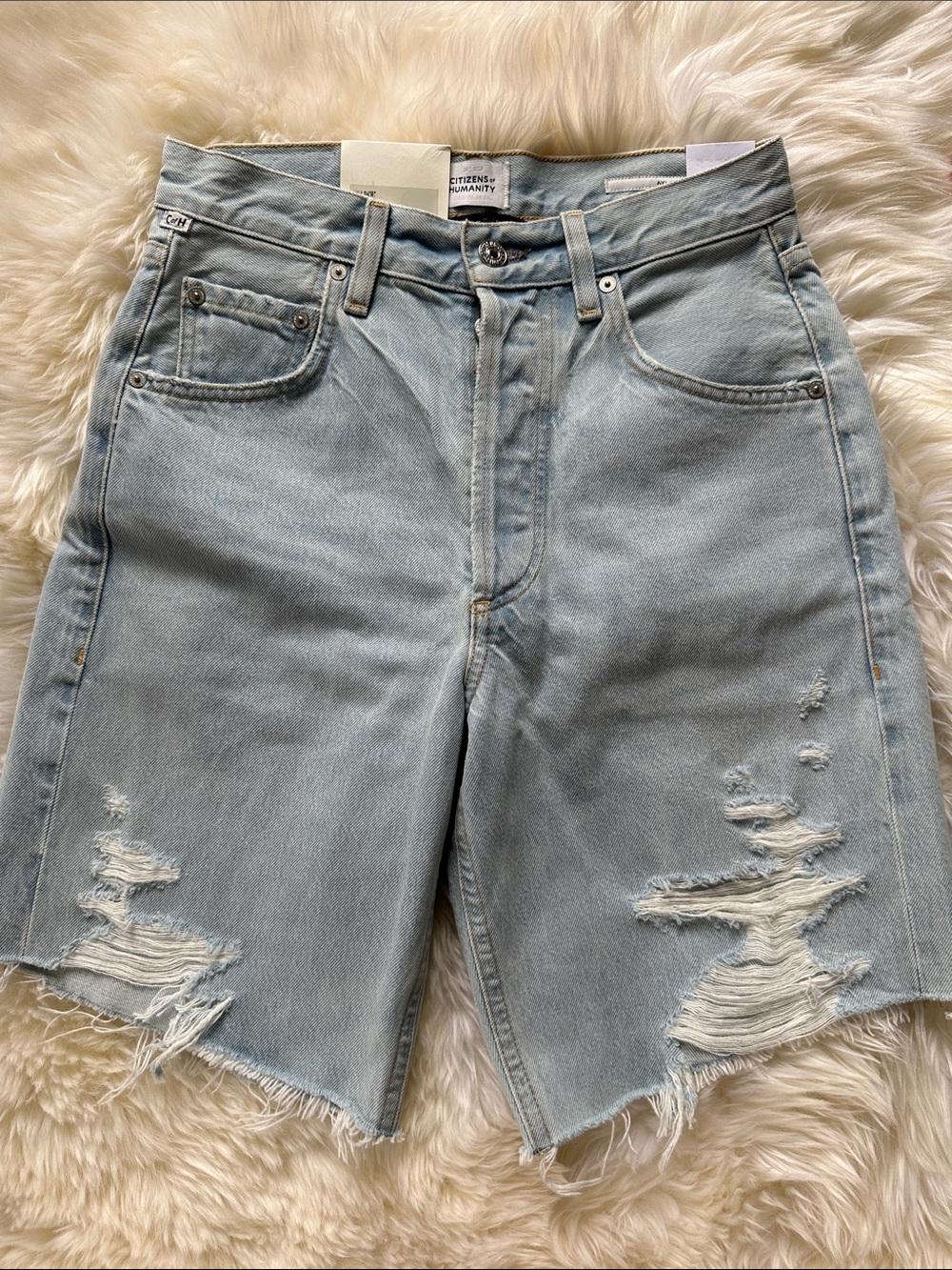 Citizens Of Humanity Light Wash Distressed Denim Bermudas